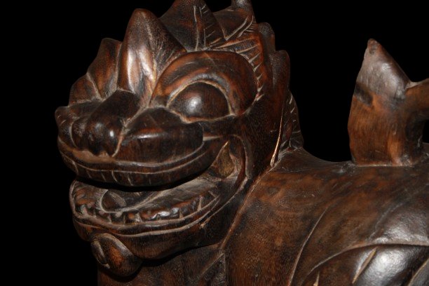 Chinese Foo Dog Wooden Sculpture – Early 20th Century-photo-3
