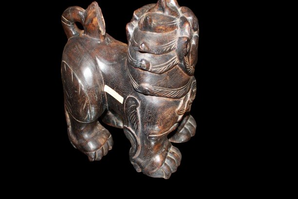 Chinese Foo Dog Wooden Sculpture – Early 20th Century-photo-4