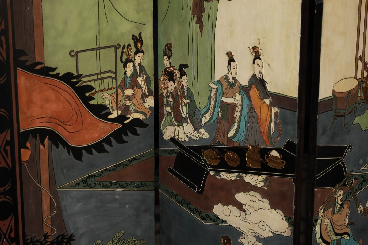 Paravent Chinois en Bois Laqué – Début XXe Siècle-photo-2