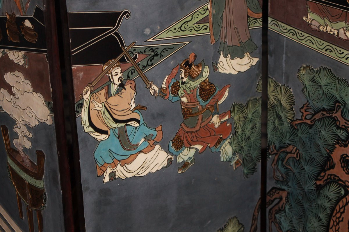 Paravent Chinois en Bois Laqué – Début XXe Siècle-photo-4