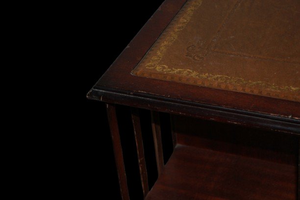 Bibliothèque tournante anglaise victorienne en acajou avec plateau en cuir, XIXe siècle-photo-2