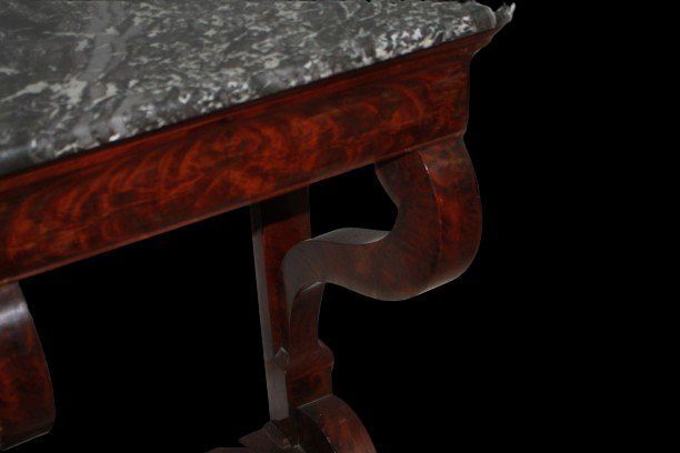Console ancienne française style Empire en acajou avec marbre noir, XIXe siècle-photo-3