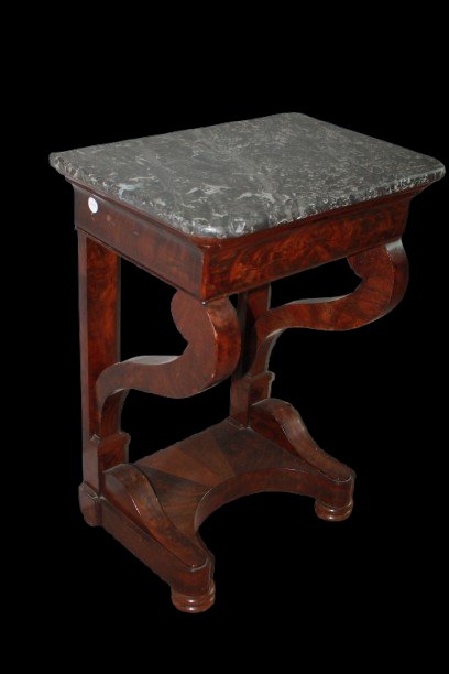 Console ancienne française style Empire en acajou avec marbre noir, XIXe siècle-photo-1