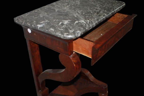 Console ancienne française style Empire en acajou avec marbre noir, XIXe siècle-photo-2