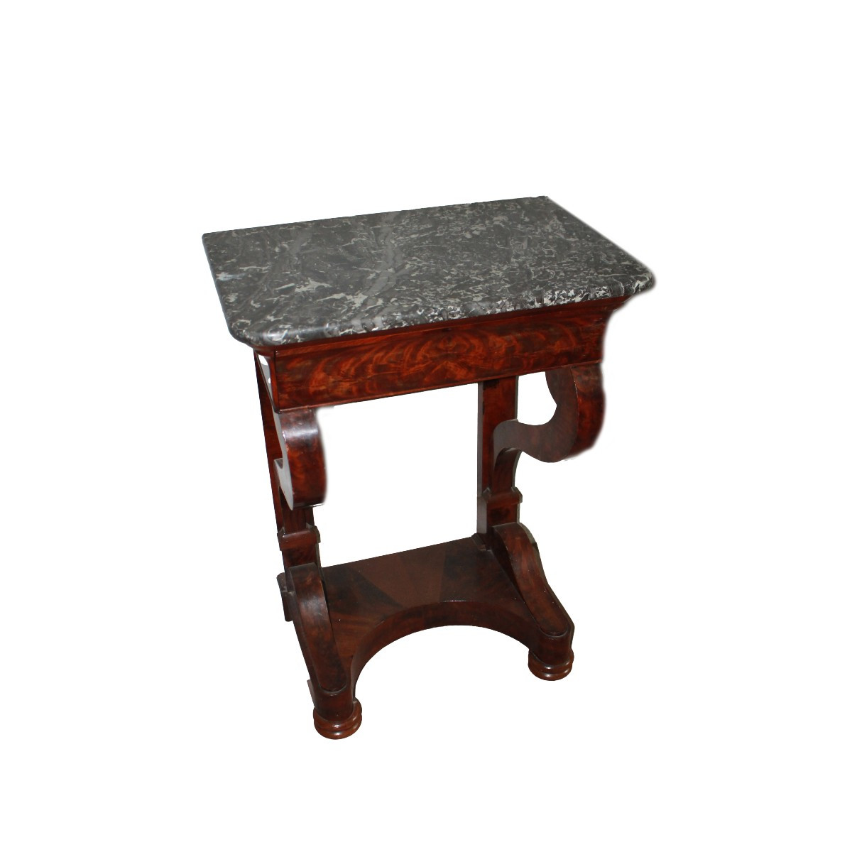 Console ancienne française style Empire en acajou avec marbre noir, XIXe siècle