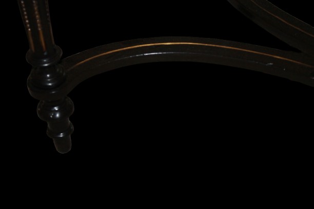 Table à abattants ancienne française style Boulle en bois noirci avec marqueterie -photo-1