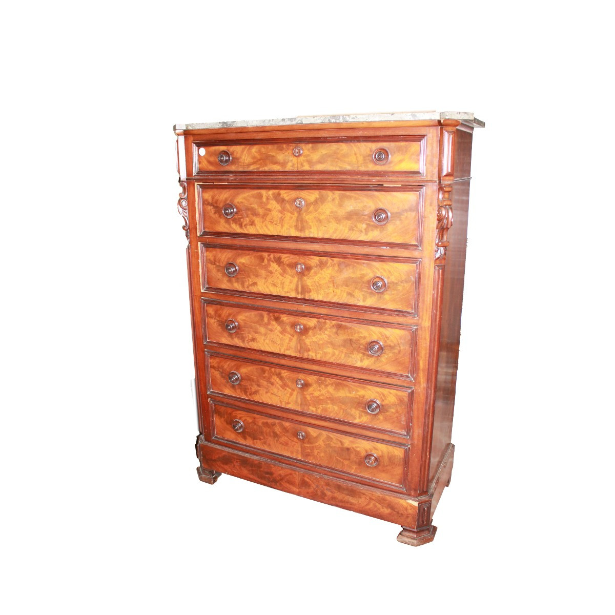 Grand semainier ancien français style Louis-Philippe en acajou avec marbre noir, XIXe siècle