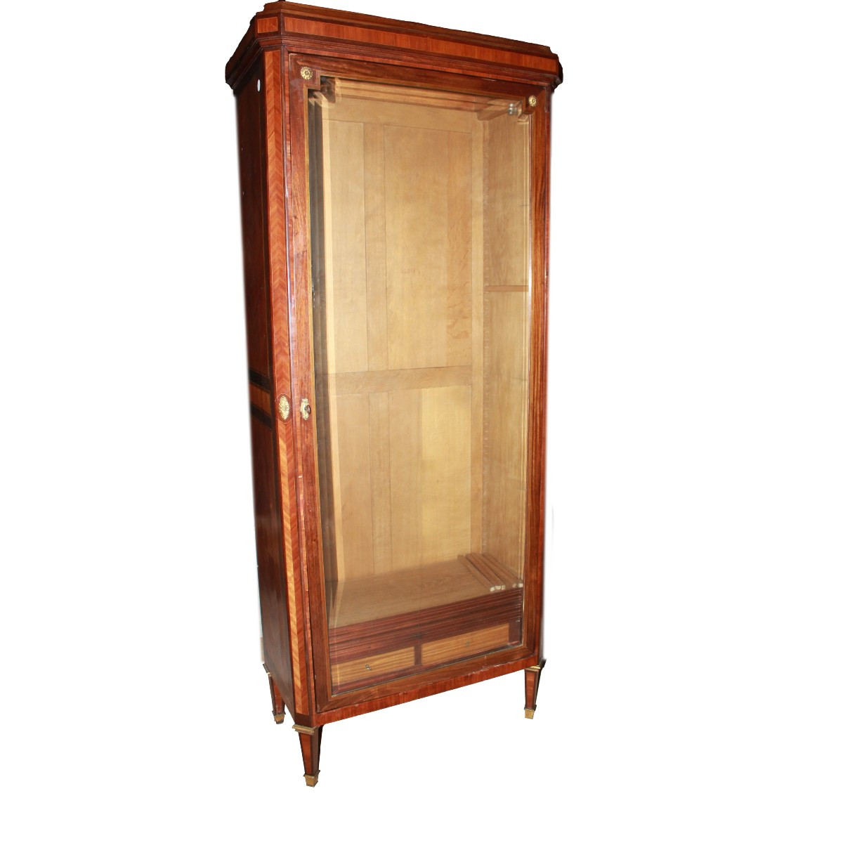 Large Antique French Louis XVI Display Cabinet In Rosewood And Bois De Rose, 19th Century