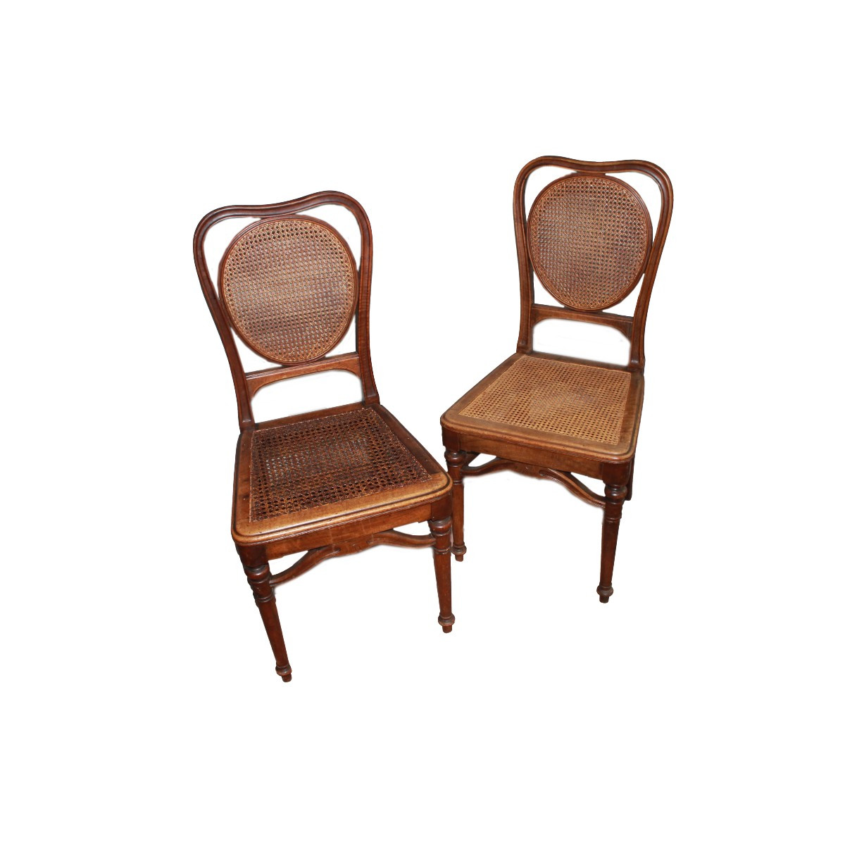 Set Of 4 Thonet Style Chairs In Walnut, Upholstered Seats, 20th Century