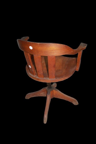 Fauteuil pivotant ancien anglais en acajou avec dossier courbe, début XXe siècle-photo-2