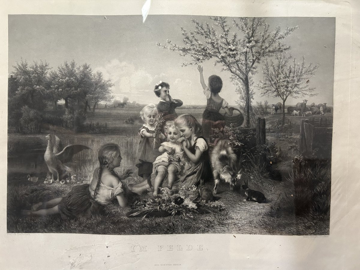 German Romantic Realist Print In Gilt Frame, 19th Century-photo-2