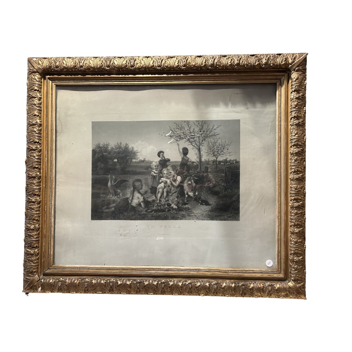 German Romantic Realist Print In Gilt Frame, 19th Century