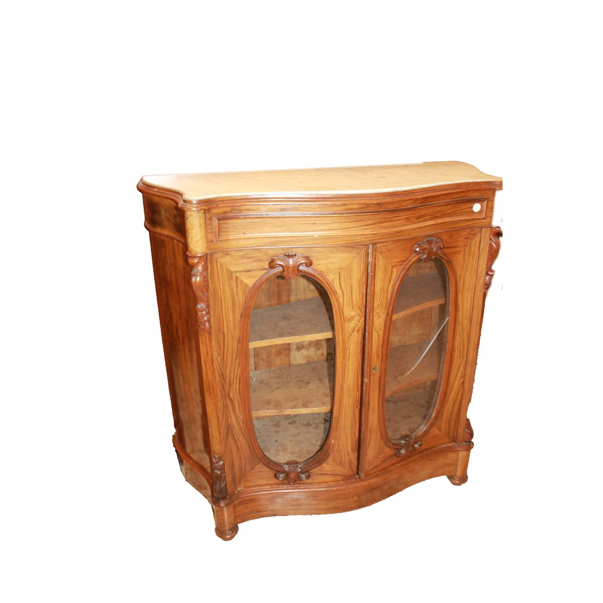 French Louis Philippe Low Display Cabinet In Rosewood With Marble Top, 19th Century