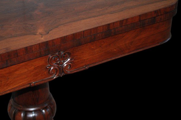 Table de jeu anglaise style Regency en palissandre avec base tripode, XIXe siècle-photo-2