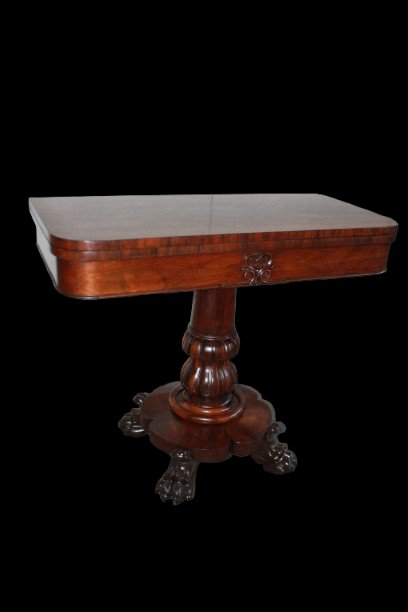 Table de jeu anglaise style Regency en palissandre avec base tripode, XIXe siècle-photo-4