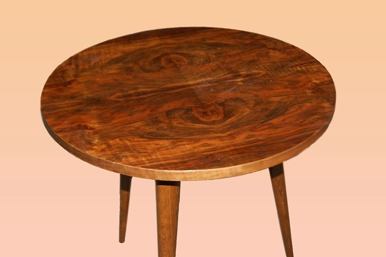 Early 20th-century French Art Deco-style Round Coffee Table Made Of Walnut Wood-photo-2