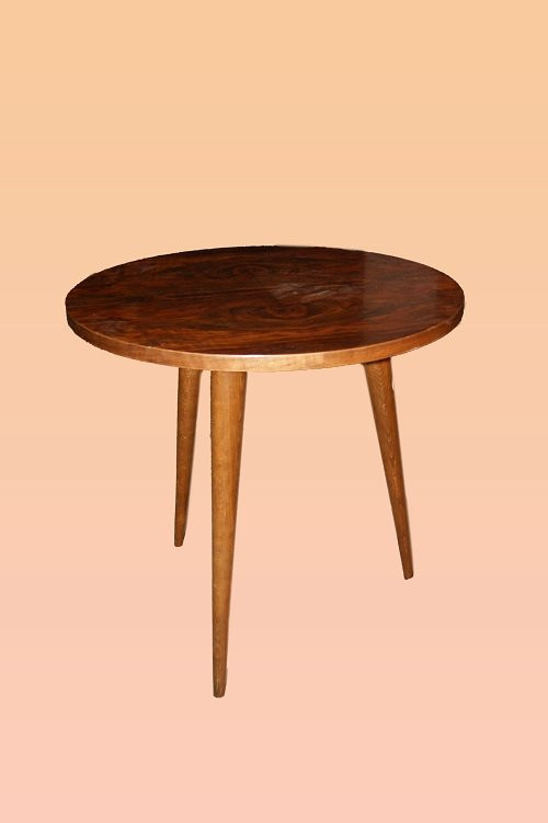 Early 20th-century French Art Deco-style Round Coffee Table Made Of Walnut Wood-photo-3