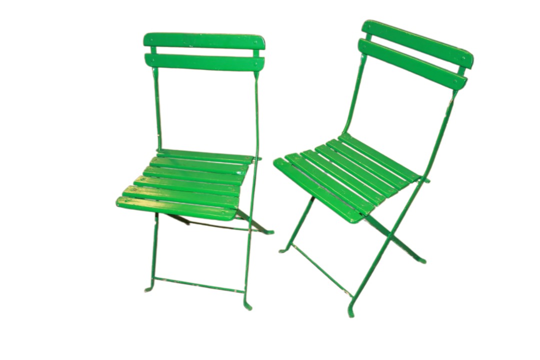 Ensemble de 7 Chaises Vertes Pliantes en Fer, XXe Siècle