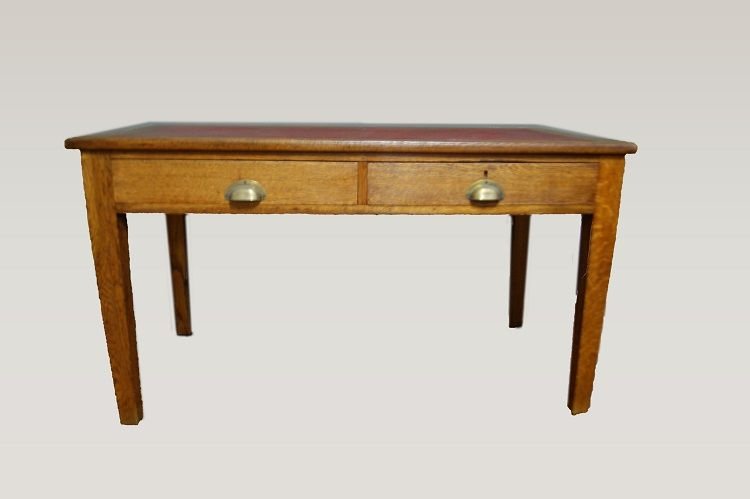 Bureau italien antique du début des années 1900 en chêne avec plateau en cuir-photo-2