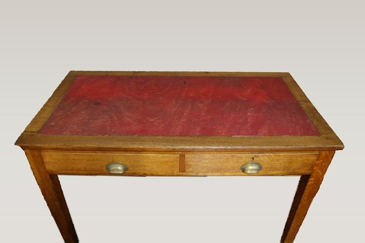 Bureau italien antique du début des années 1900 en chêne avec plateau en cuir-photo-3