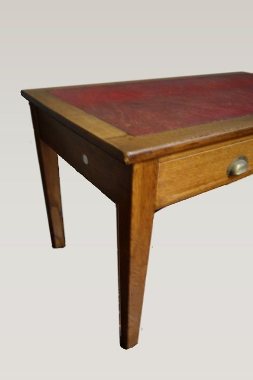 Bureau italien antique du début des années 1900 en chêne avec plateau en cuir-photo-4