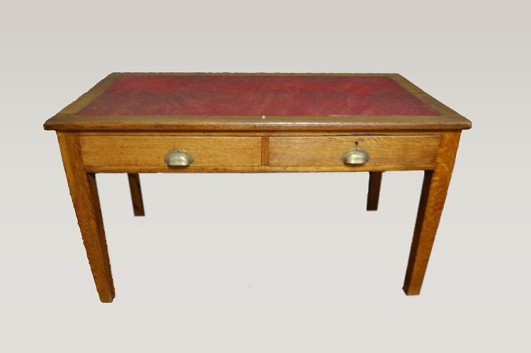 Bureau italien antique du début des années 1900 en chêne avec plateau en cuir