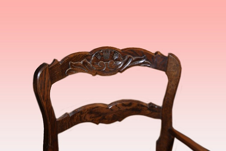 Paire de fauteuils provençaux fin 19ème siècle en bois de chêne sculpté-photo-2