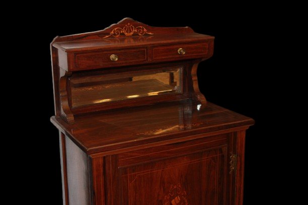 Vitrine basse victorienne de la seconde moitié du 19ème siècle en palissandre avec marqueterie -photo-2