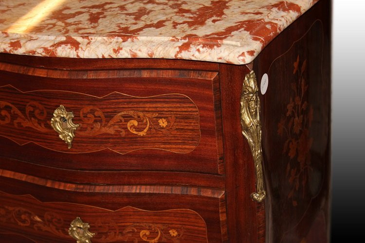 French Louis XV-style Console Table With French Red Marble Inlays And Bronze Accents-photo-3