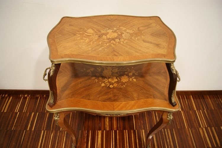Two-tiered Louis XV Side Table With Inlay Work-photo-2