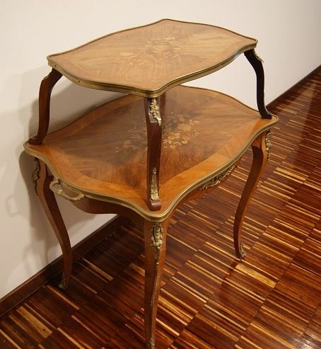 Two-tiered Louis XV Side Table With Inlay Work-photo-4