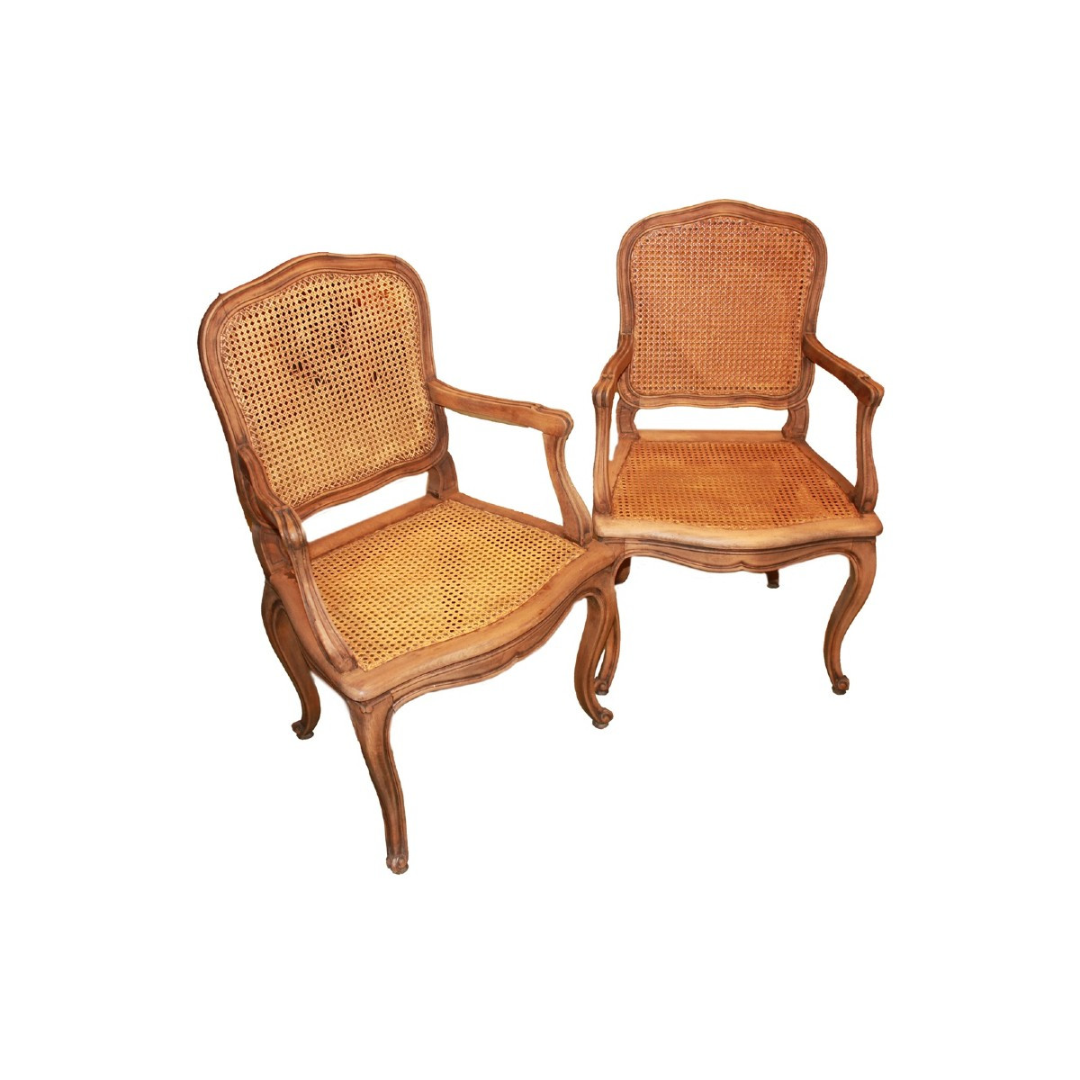 Paire de Fauteuils Provençaux Français du XIXe Siècle – Noyer avec Assise et Dossier en Cannage