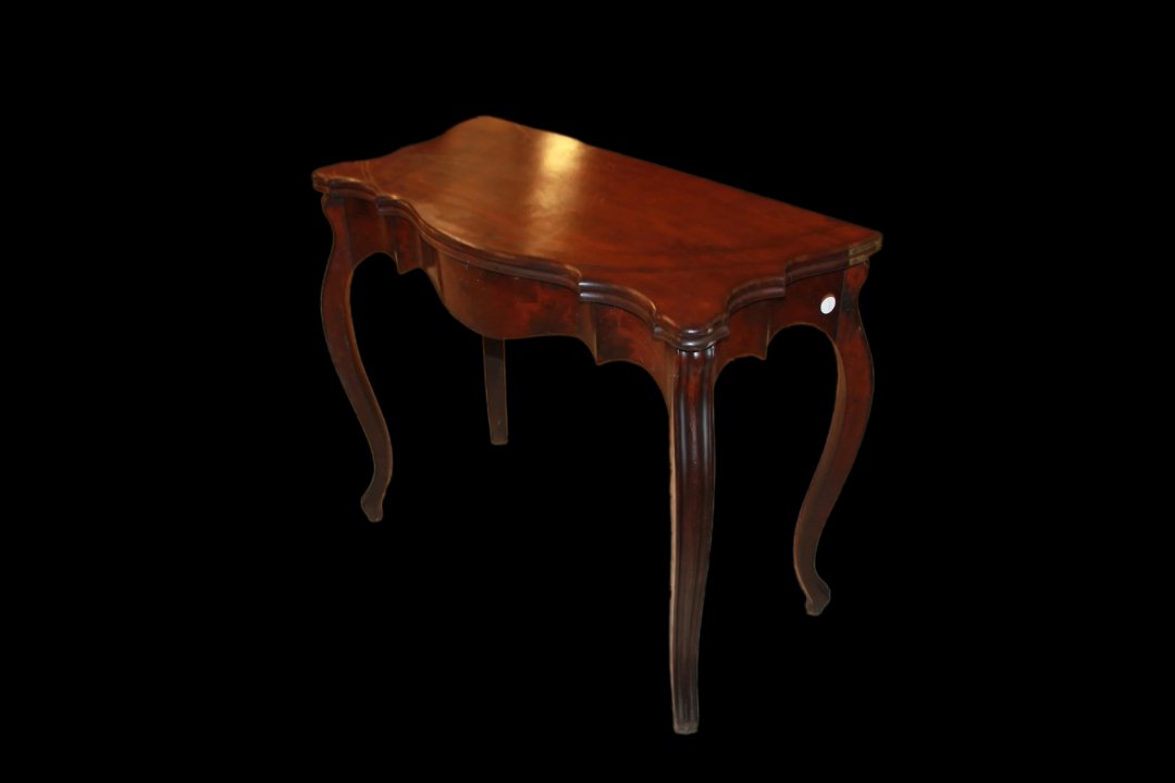 Italian Card Table From The Mid-1800s, Made Of Walnut-photo-2