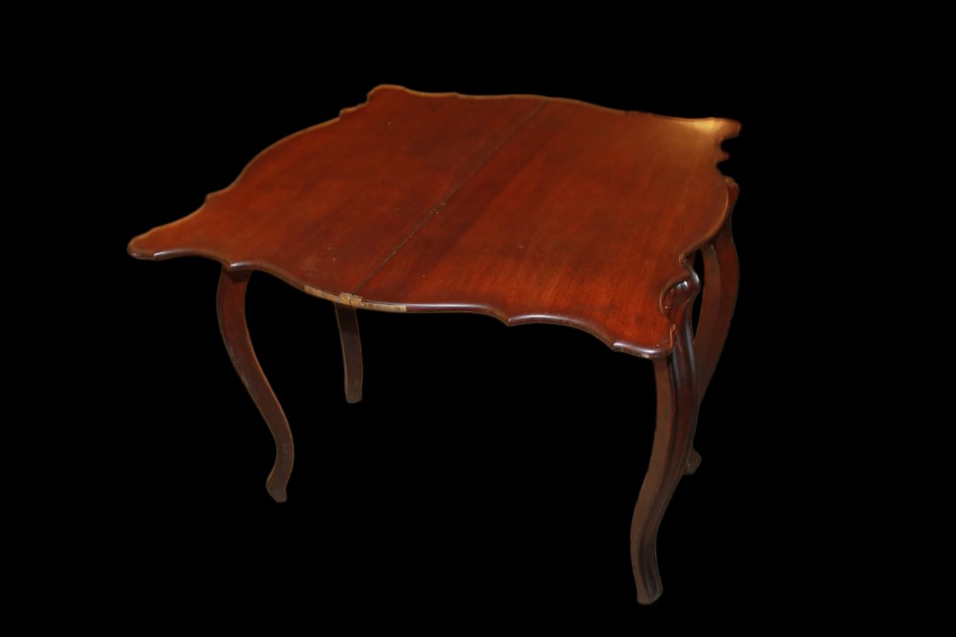 Italian Card Table From The Mid-1800s, Made Of Walnut-photo-4