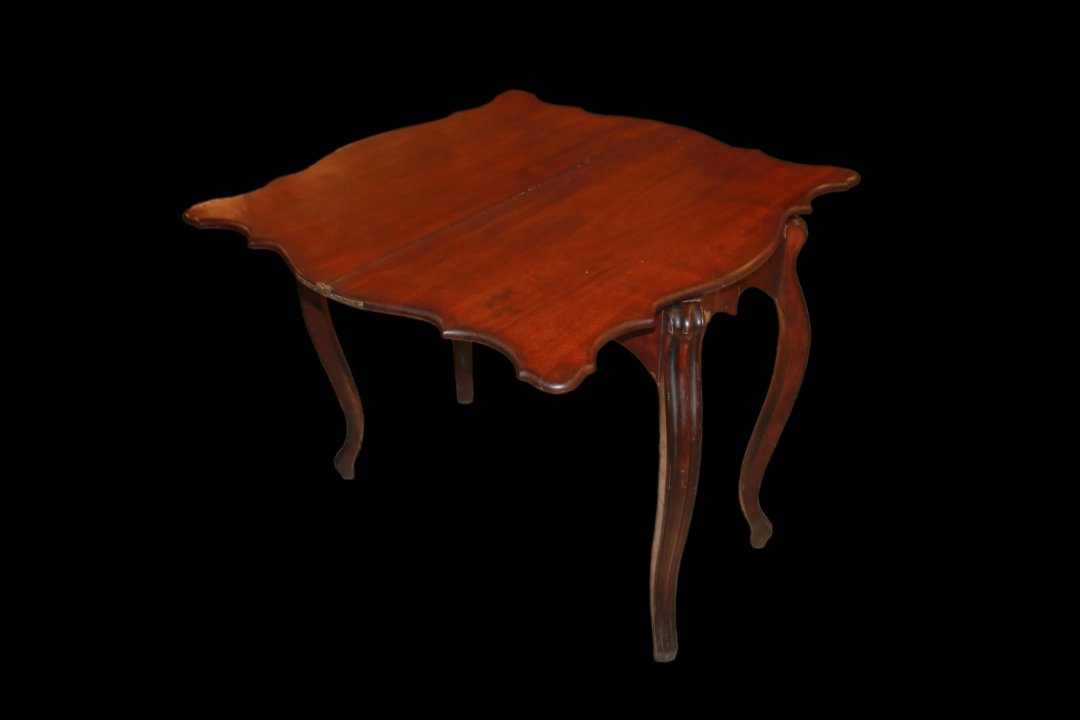 Italian Card Table From The Mid-1800s, Made Of Walnut-photo-5