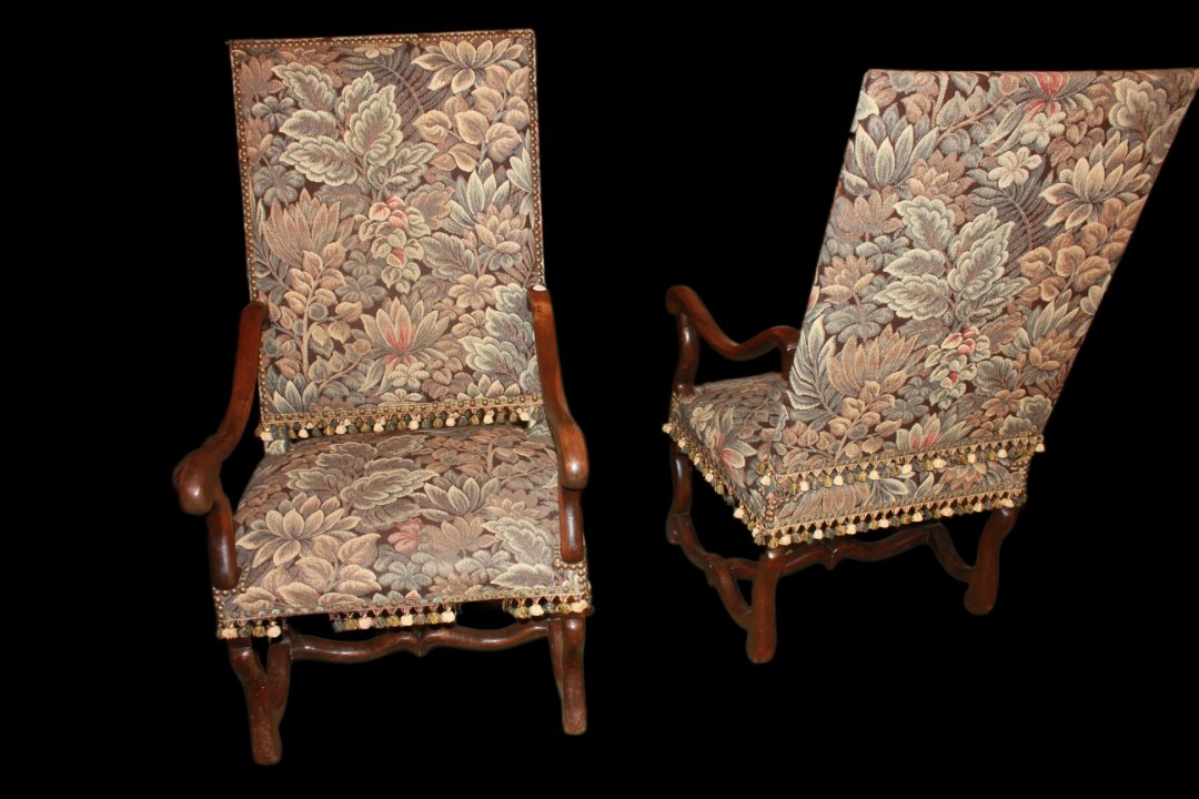 Pair Of Late 19th-century High-back Armchairs In Walnut-photo-4