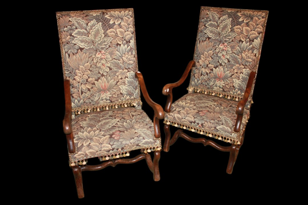Pair Of Late 19th-century High-back Armchairs In Walnut