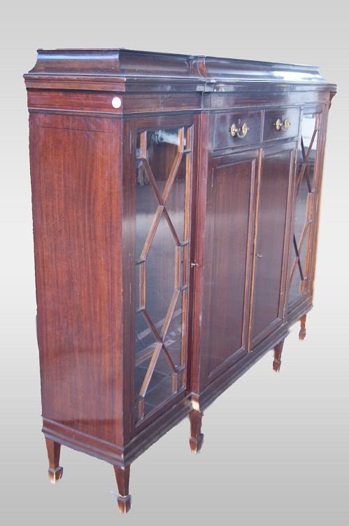 Vitrine anglaise antique à 4 portes en acajou des années 1800 avec incrustation-photo-2