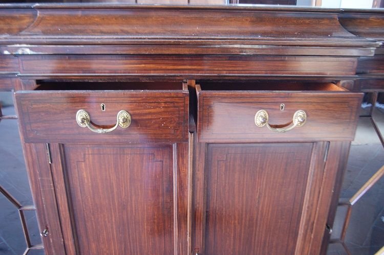 Vitrine anglaise antique à 4 portes en acajou des années 1800 avec incrustation-photo-3