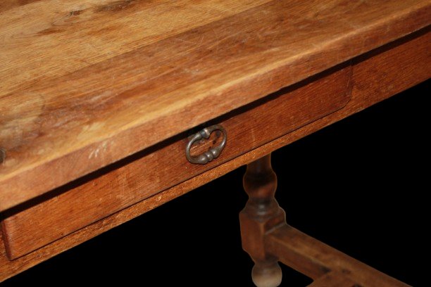 Table bureau ancienne française rustique en chêne, restaurée, XIXe siècle-photo-3