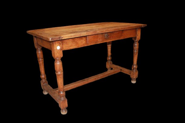 Table bureau ancienne française rustique en chêne, restaurée, XIXe siècle-photo-4