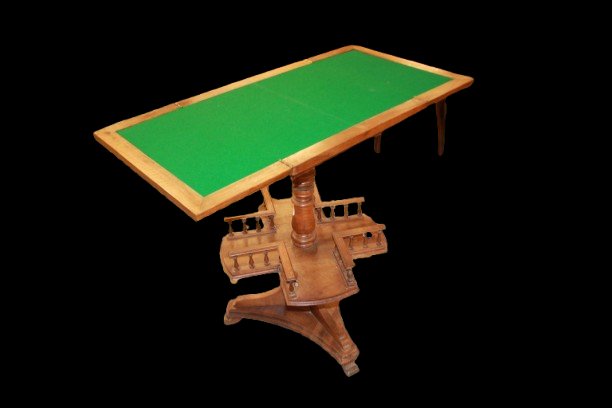 Table à fumer ancienne française de goût oriental en noyer avec plateau ouvrant, XIXe siècle-photo-2