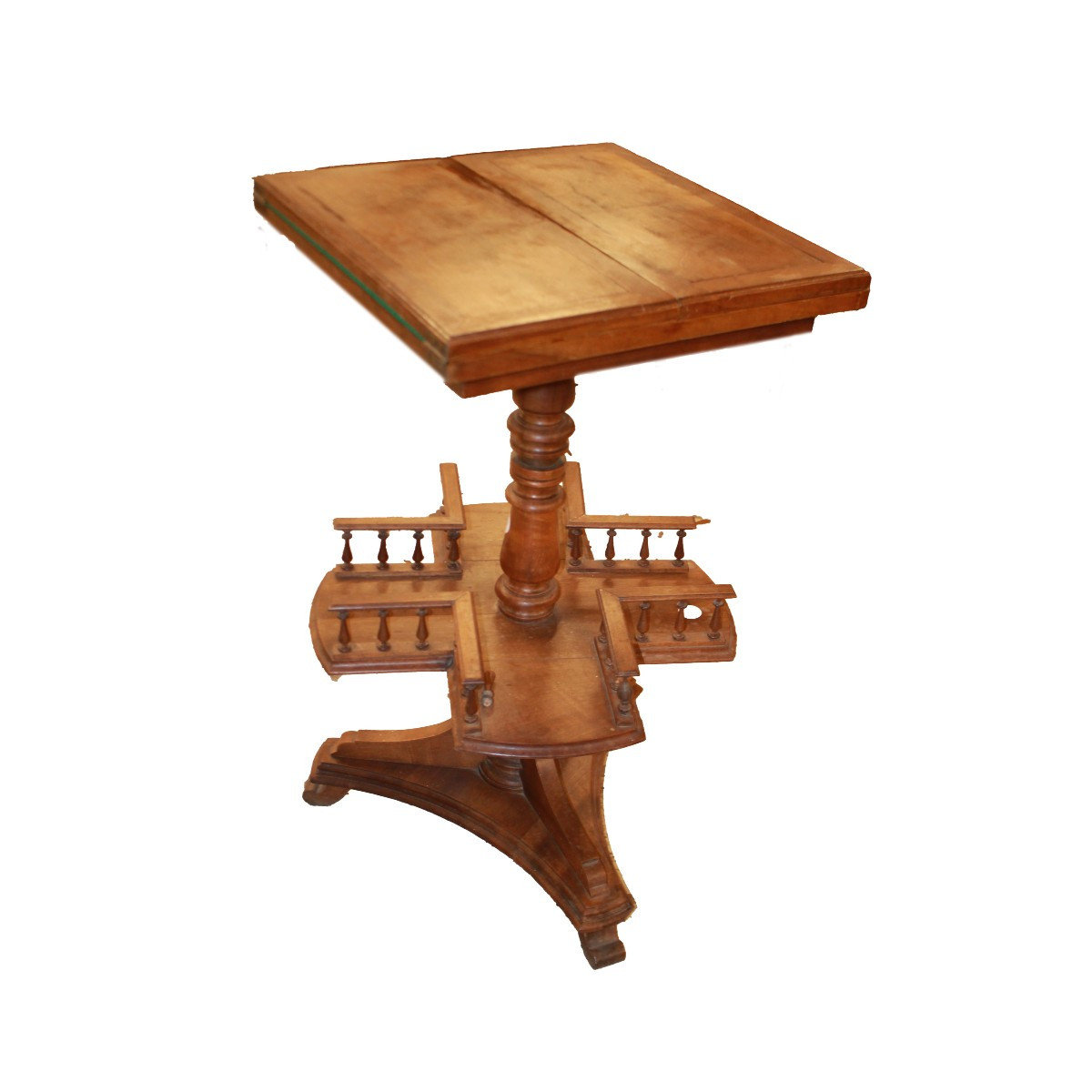 Table à fumer ancienne française de goût oriental en noyer avec plateau ouvrant, XIXe siècle