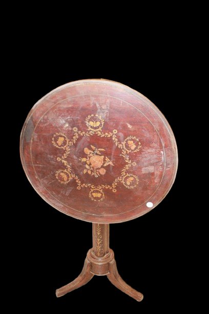 19th-century French Round Side Table With Rosewood Inlay-photo-2
