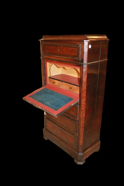 19th-century French Louis-philippe-style Secretary Desk In Elm And Ebony-photo-2
