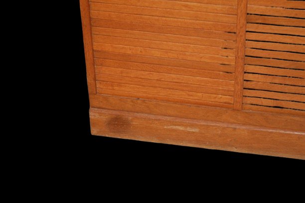 Meuble de bureau ancien français en chêne avec portes à rideau, début XXe siècle-photo-3