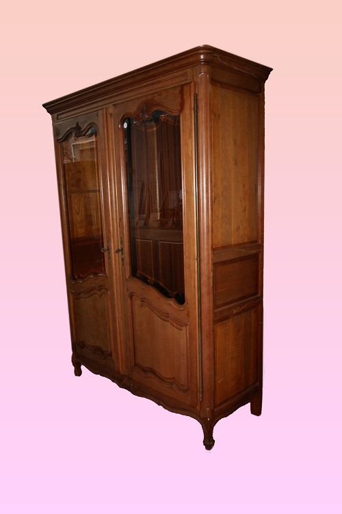 Vitrine antique rustique provençale française à deux portes en bois de cerisier-photo-2