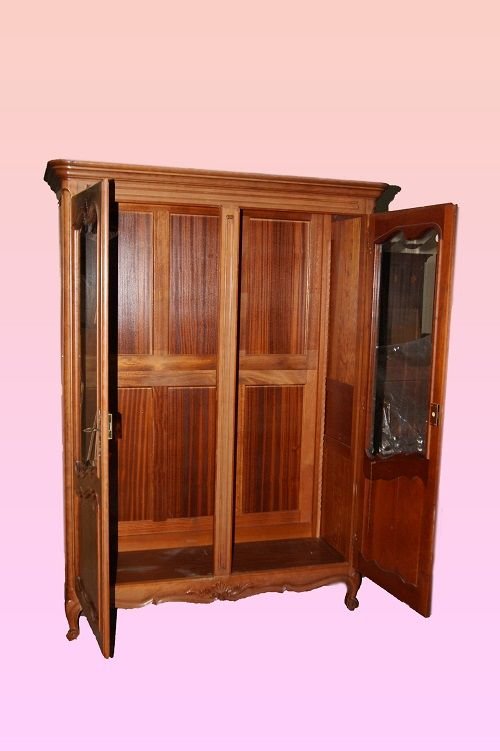 Vitrine antique rustique provençale française à deux portes en bois de cerisier-photo-3