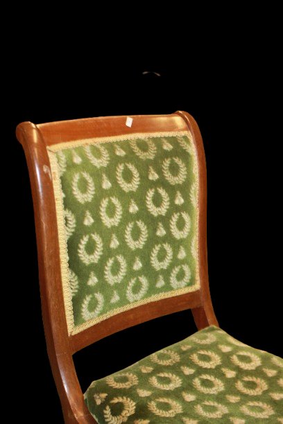 chaise ancienne française style Empire en acajou avec velours vert, XIXe siècle-photo-2