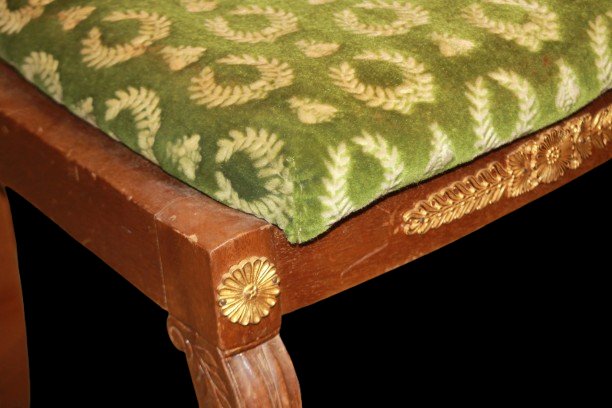 chaise ancienne française style Empire en acajou avec velours vert, XIXe siècle-photo-3